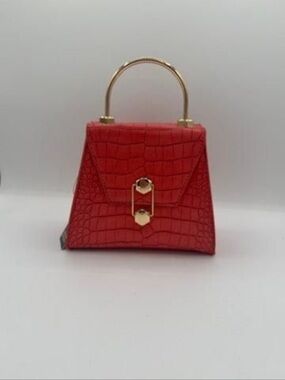 Badgley Mischka Red Snakeskin frame Mini Top-Handle Bag with Gold Hardware